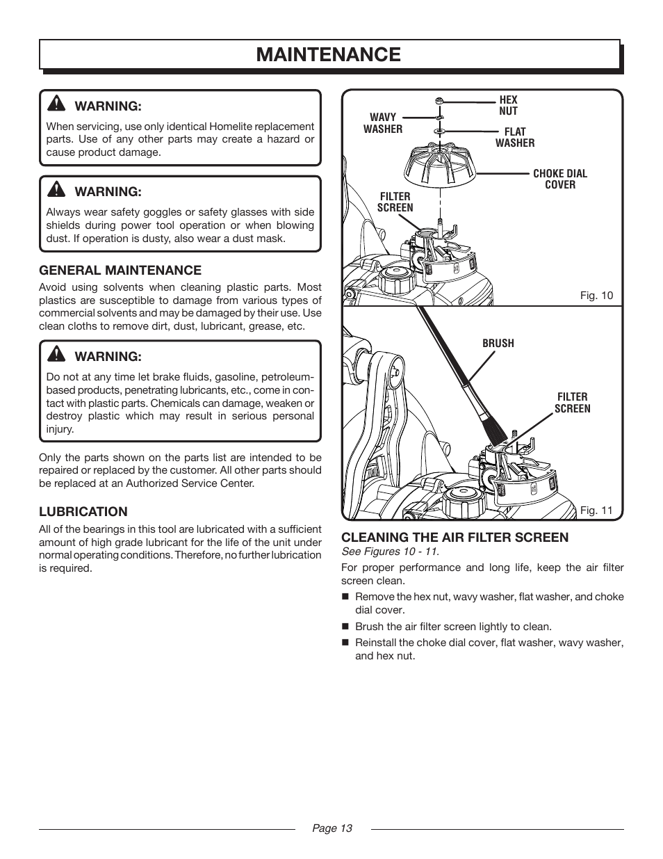 Maintenance | Homelite MIGHTYLITE UT08981 User Manual | Page 13 / 20