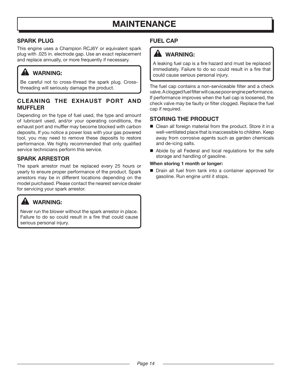 Maintenance | Homelite MIGHTYLITE UT08981 User Manual | Page 14 / 20