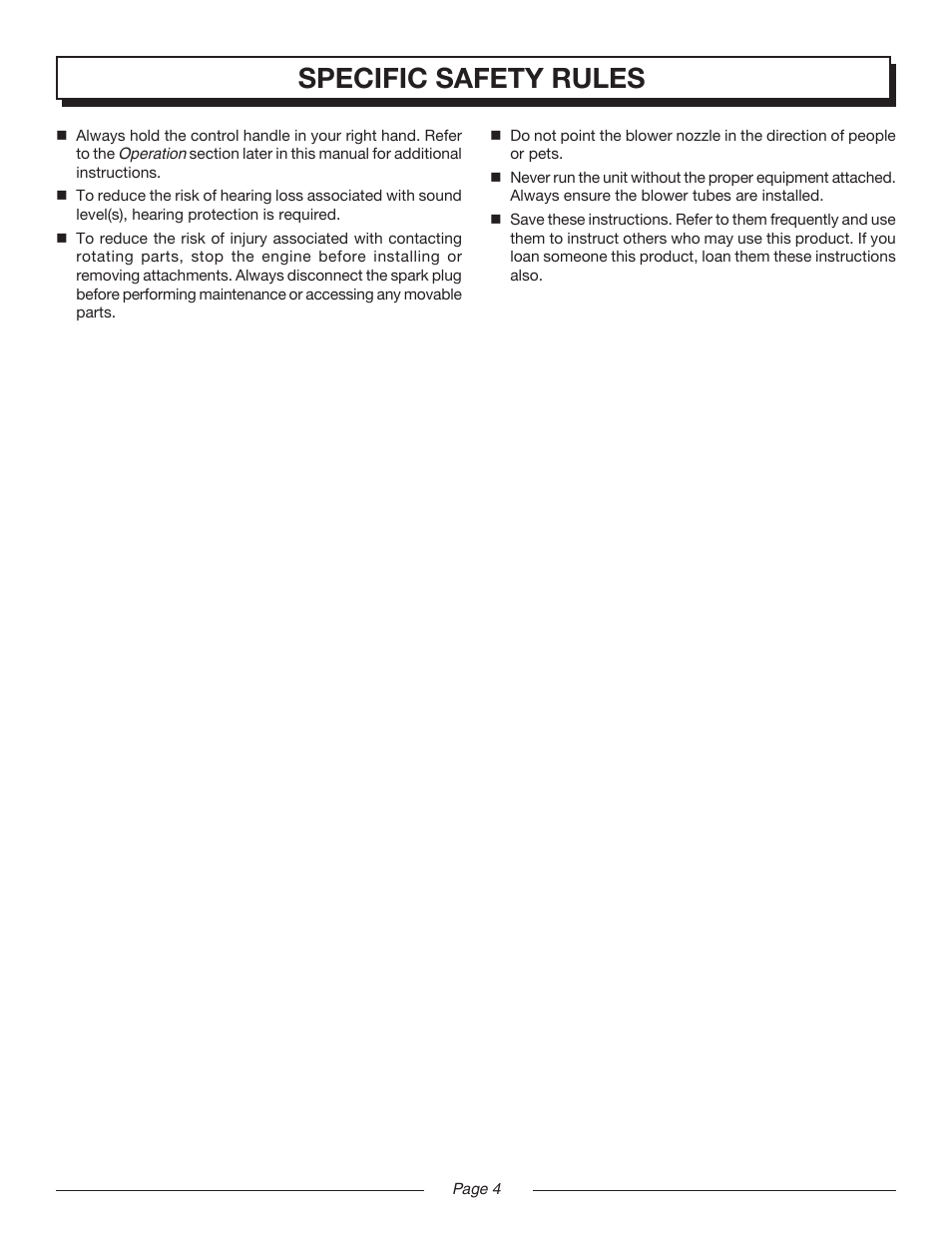 Specific safety rules | Homelite MIGHTYLITE UT08981 User Manual | Page 4 / 20