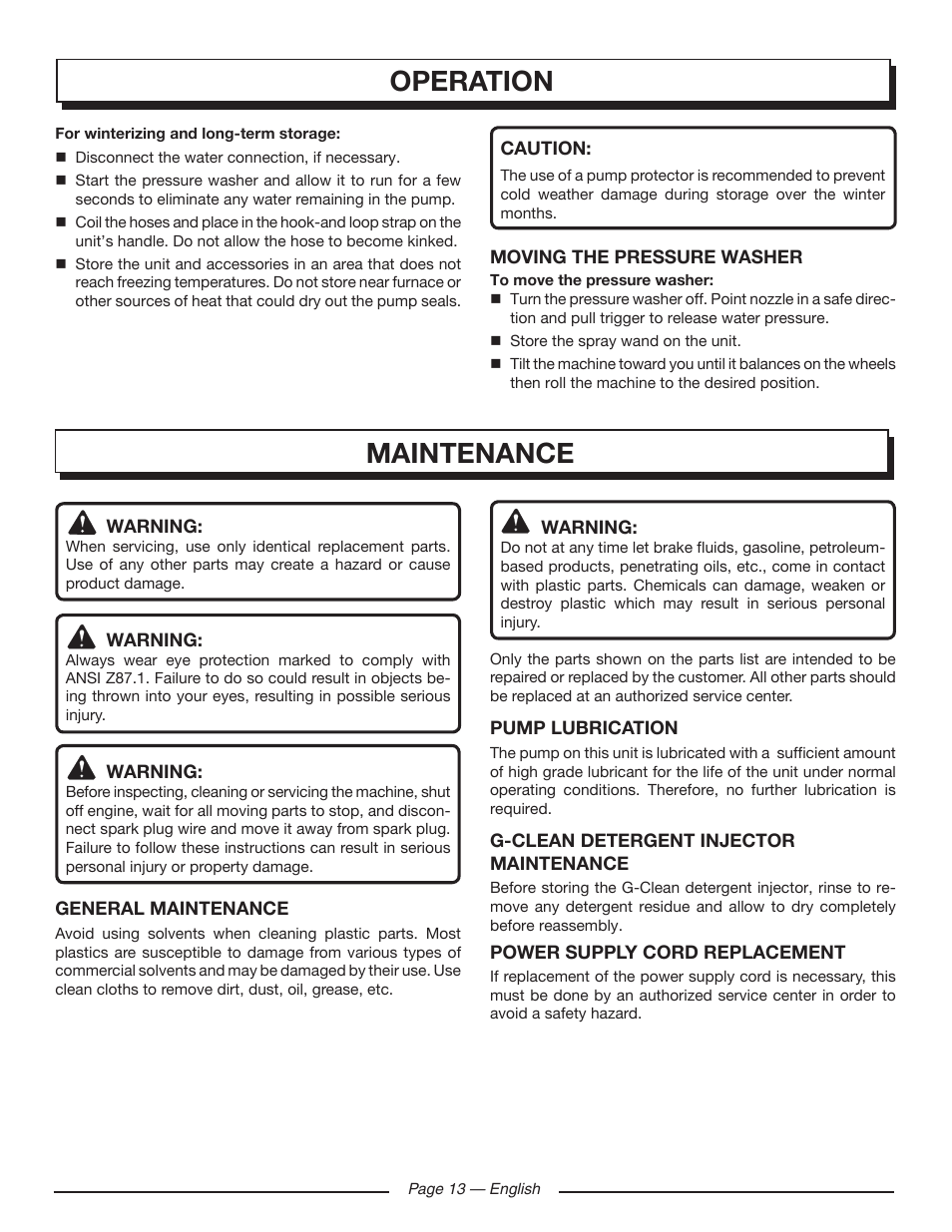 Operation, Maintenance | Homelite HL80220 User Manual | Page 17 / 48