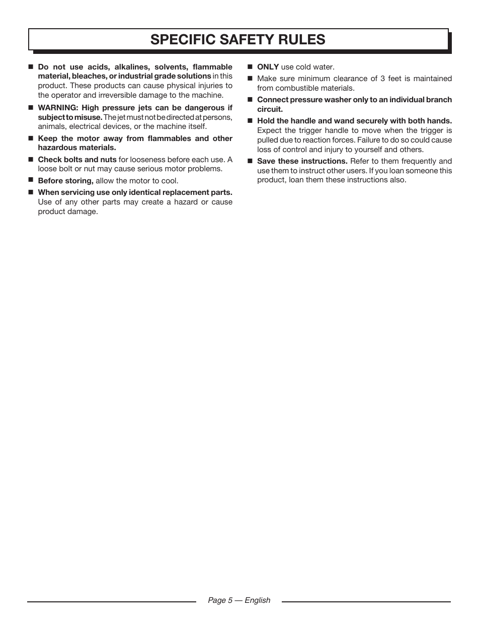 Specific safety rules | Homelite HL80220 User Manual | Page 9 / 48