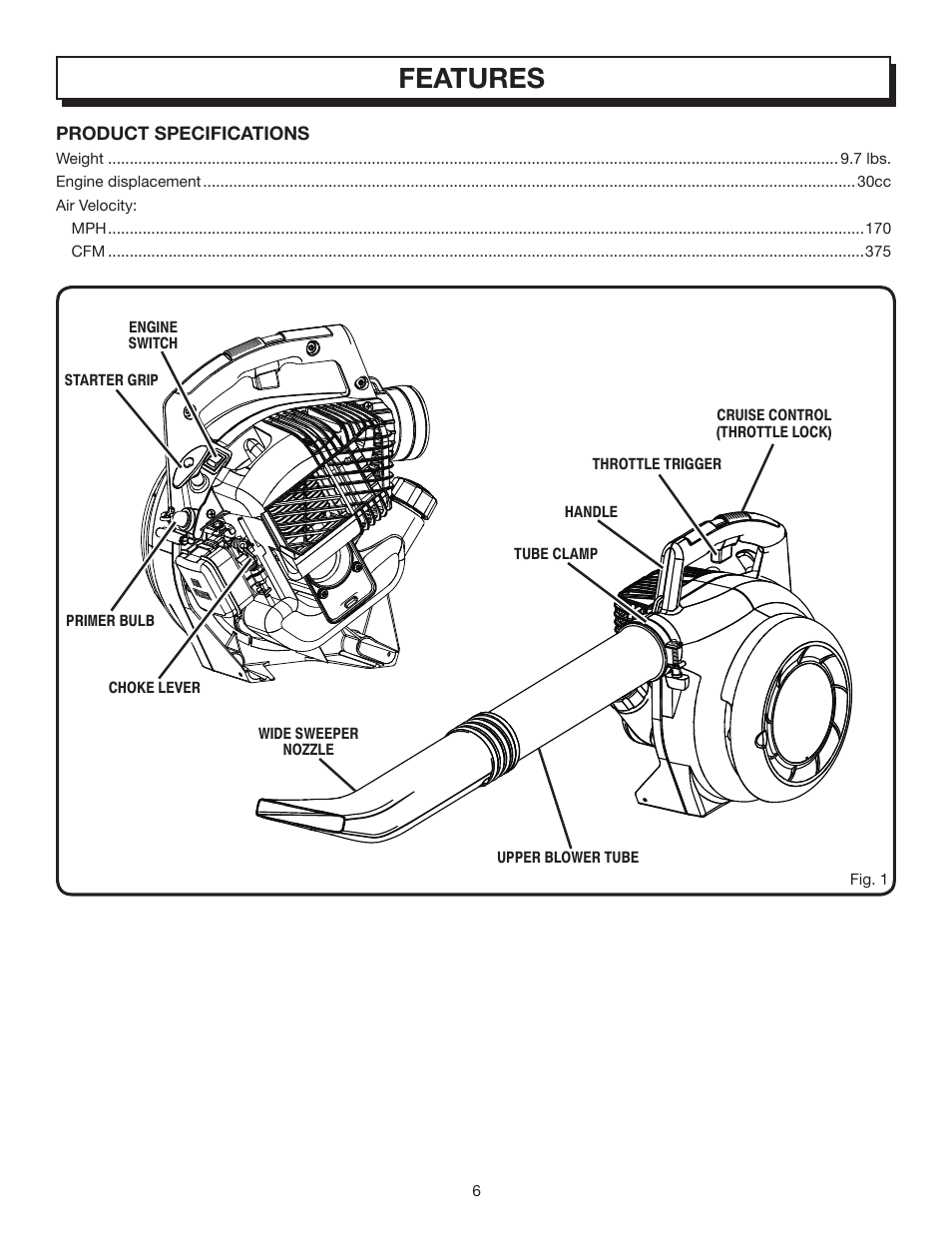 Features | Homelite YARD B UT08512A User Manual | Page 6 / 18