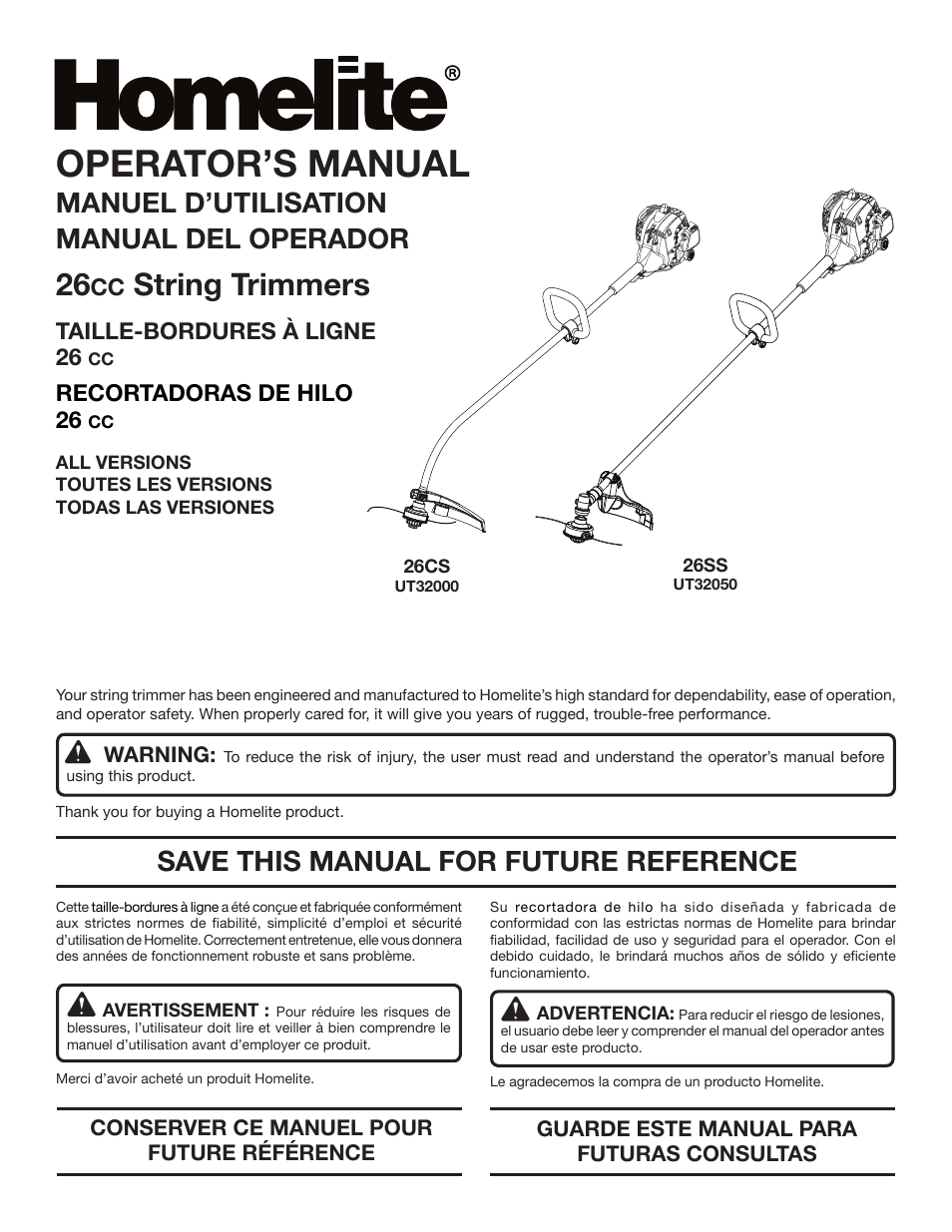 Homelite UT32000 User Manual | 44 pages