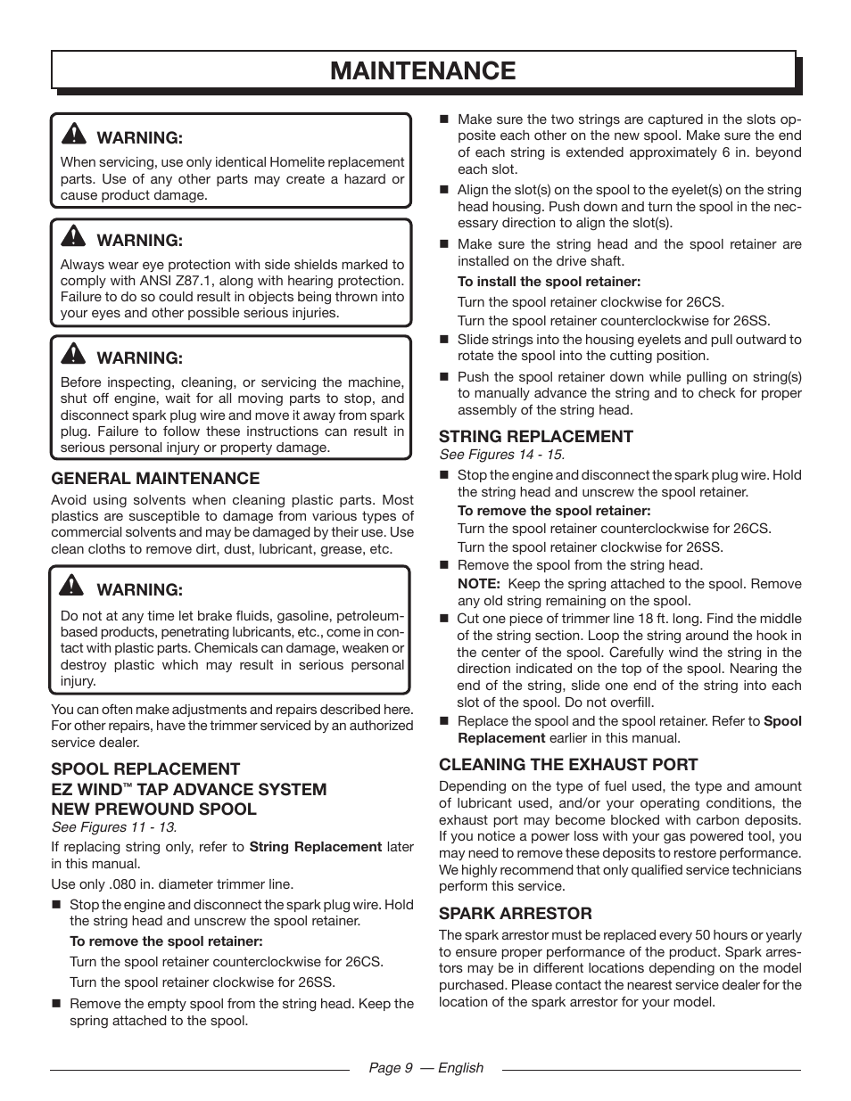 Maintenance | Homelite UT32000 User Manual | Page 13 / 44