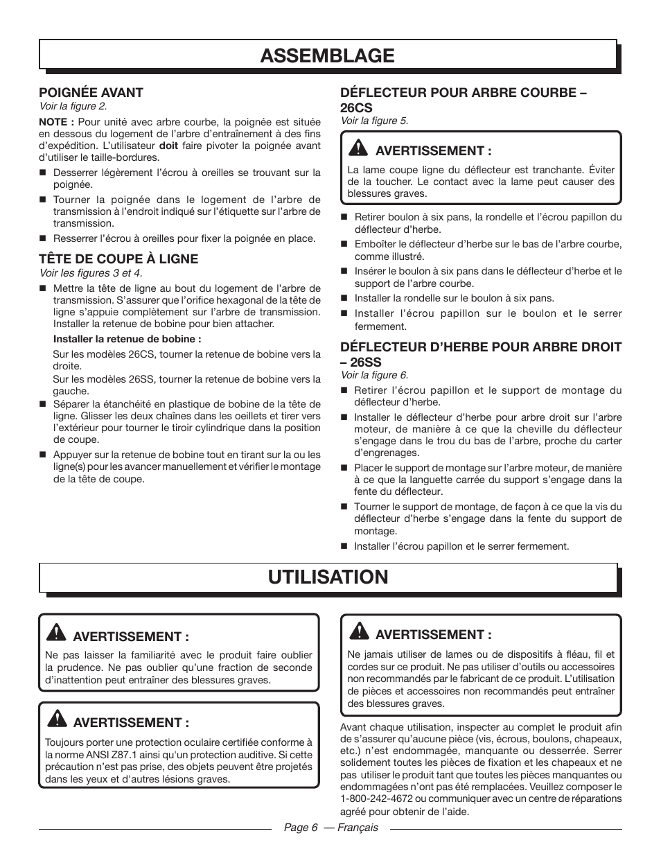 Assemblage, Utilisation | Homelite UT32000 User Manual | Page 22 / 44