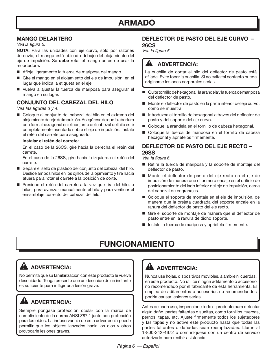 Armado, Funcionamiento | Homelite UT32000 User Manual | Page 34 / 44