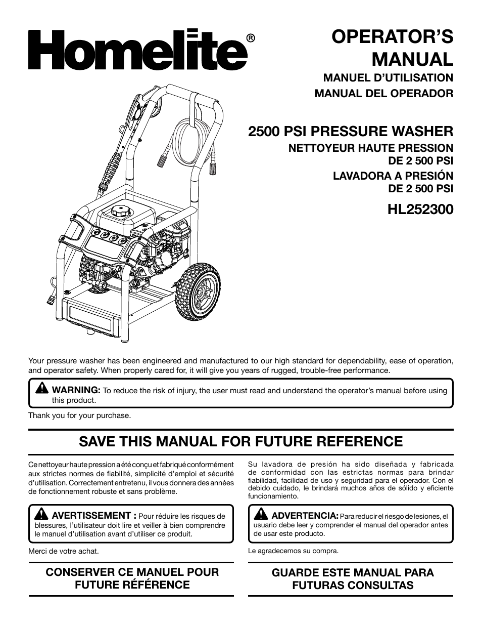 Homelite HL252300 User Manual | 54 pages