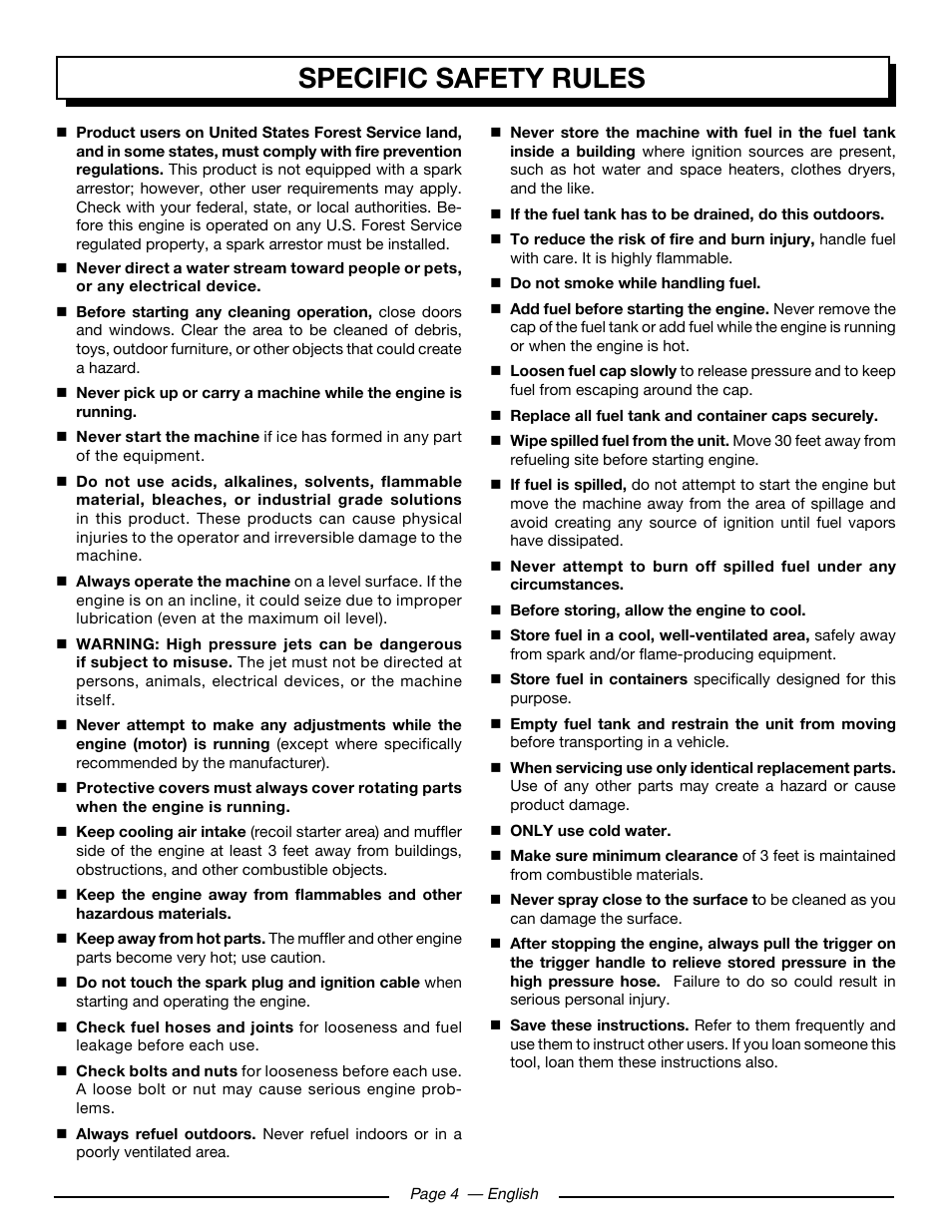 Specific safety rules | Homelite HL252300 User Manual | Page 10 / 54