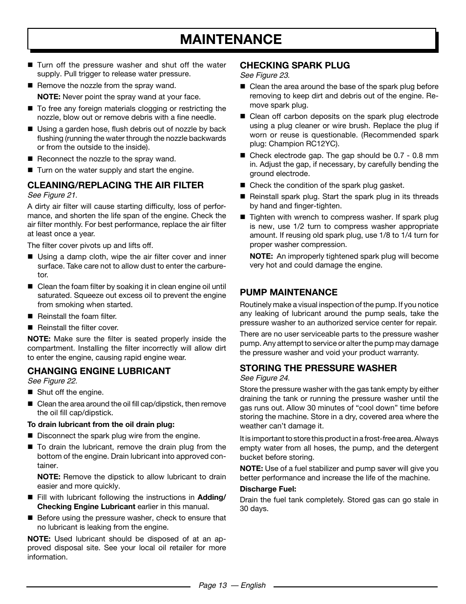 Maintenance | Homelite HL252300 User Manual | Page 19 / 54