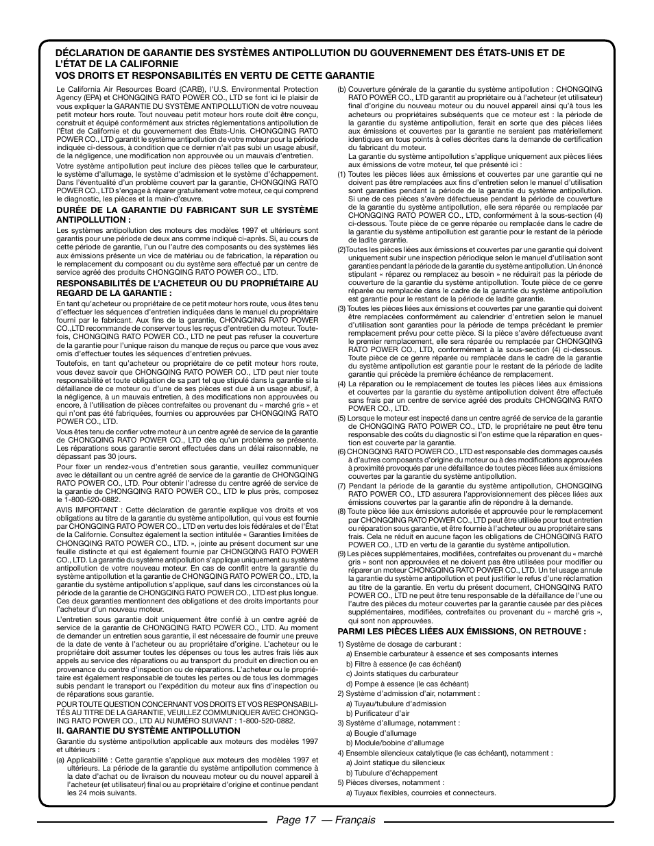 Page 17 — français | Homelite HL252300 User Manual | Page 38 / 54