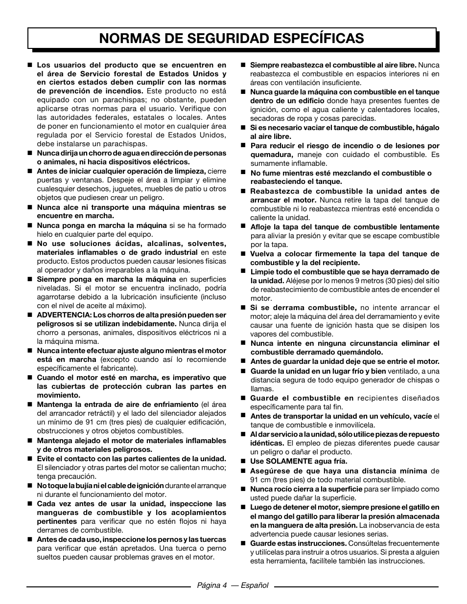 Normas de seguridad específicas | Homelite HL252300 User Manual | Page 40 / 54