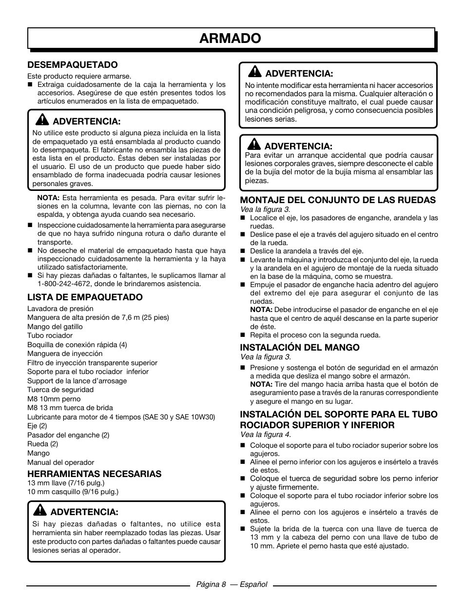 Armado | Homelite HL252300 User Manual | Page 44 / 54