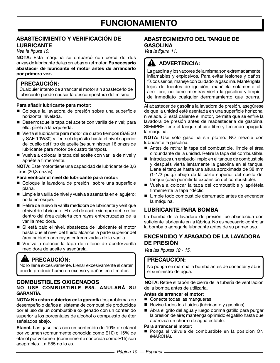 Funcionamiento | Homelite HL252300 User Manual | Page 46 / 54