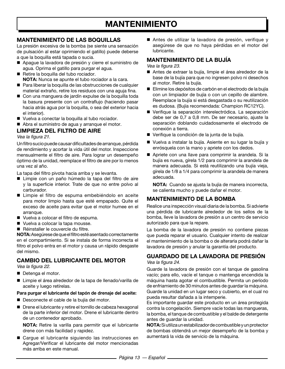 Mantenimiento | Homelite HL252300 User Manual | Page 49 / 54