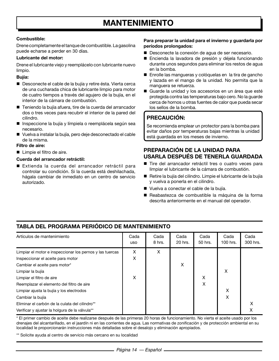 Mantenimiento | Homelite HL252300 User Manual | Page 50 / 54