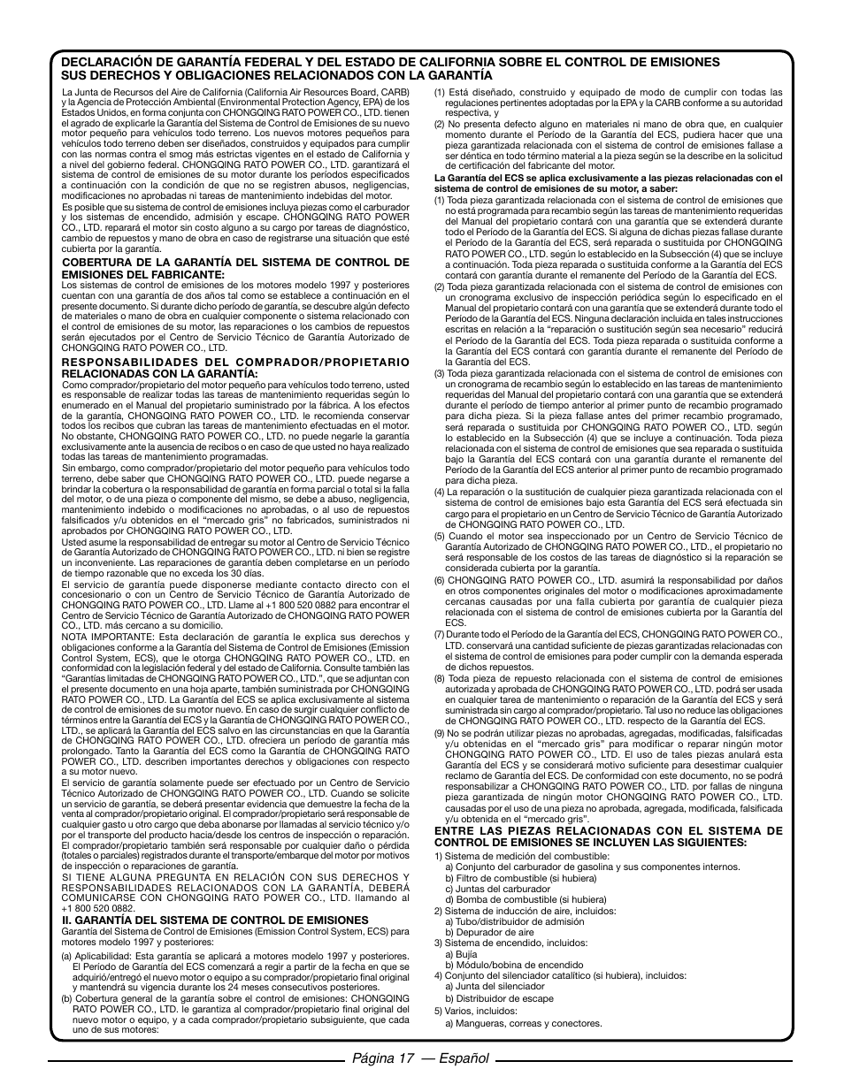 Página 17 — español | Homelite HL252300 User Manual | Page 53 / 54