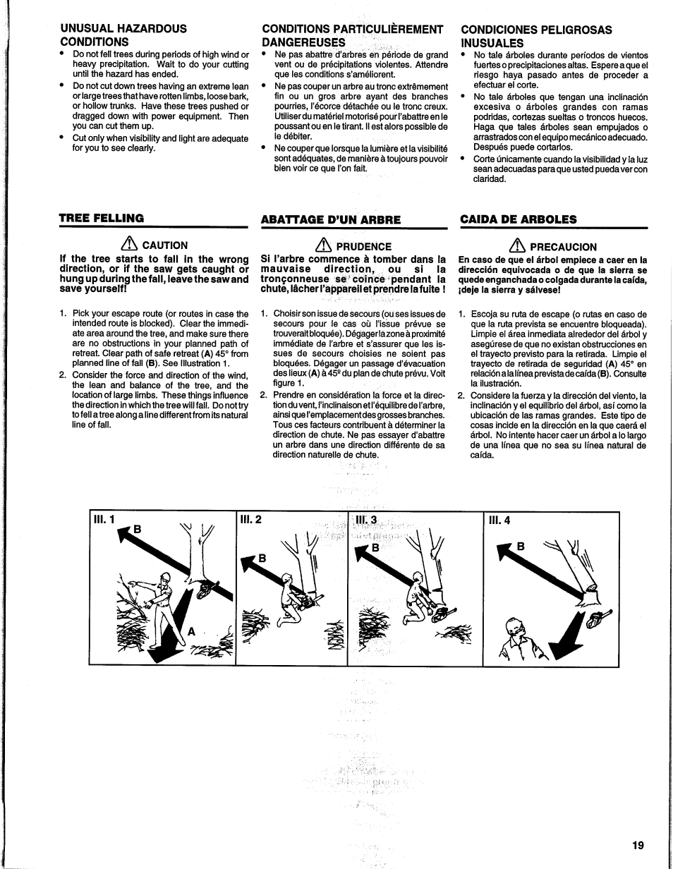 Tree felling, Abattage d’un arbre, Caida de arboles | Tala de árboles | Homelite UH10817 User Manual | Page 19 / 43