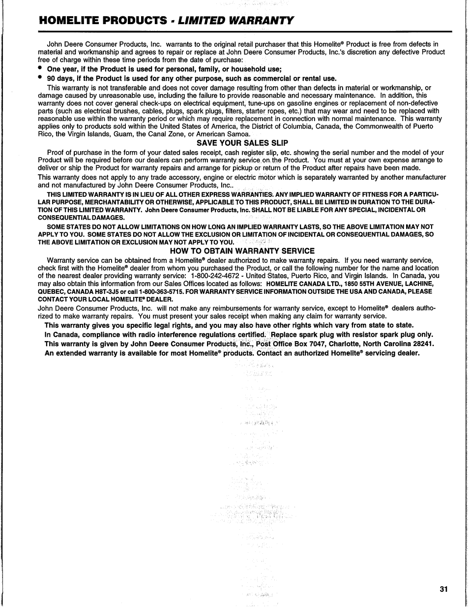 Limited warranty, Homelite products | Homelite UH10817 User Manual | Page 30 / 43