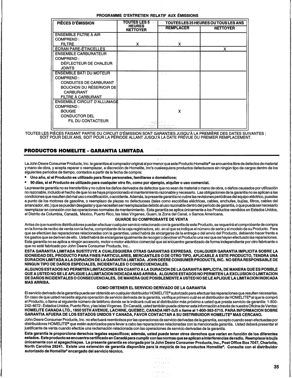 Productos homelite - garantia limitada | Homelite UH10817 User Manual | Page 34 / 43