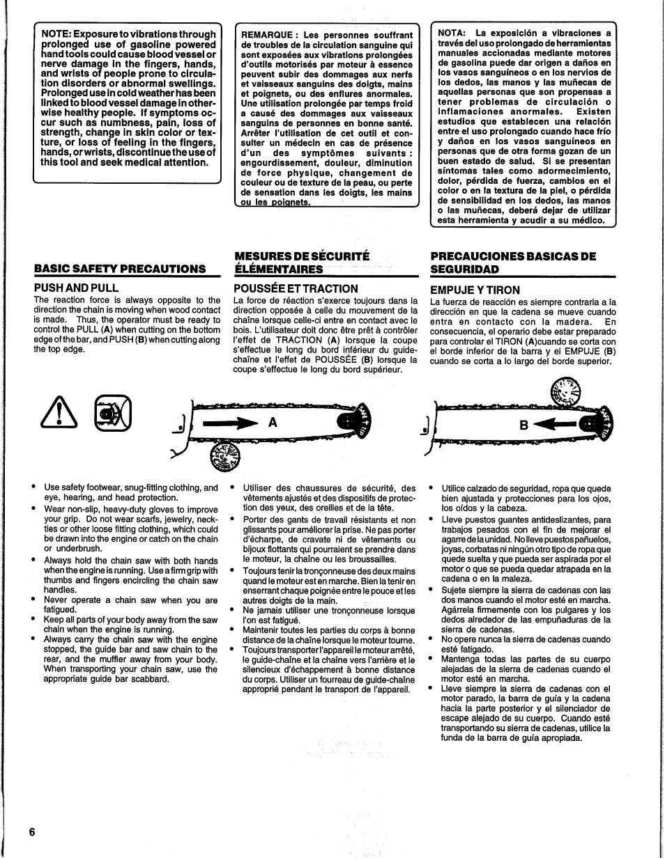 Basic safety precautions, Mesures de securite, Precauciones basicas de seguridad | Precauciones básicas de seguridad | Homelite UH10817 User Manual | Page 6 / 43