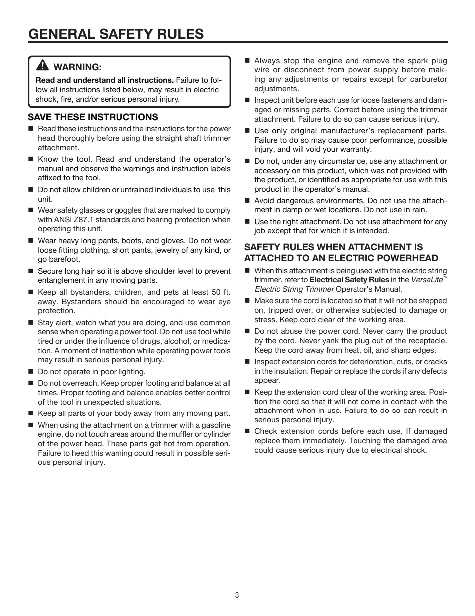 General safety rules | Homelite Expand-it UT15522F User Manual | Page 3 / 14