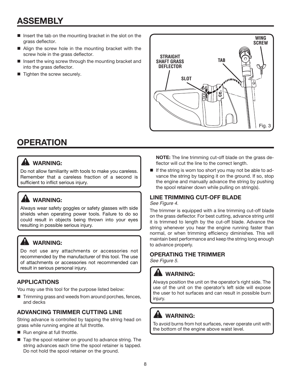 Assembly, Operation | Homelite Expand-it UT15522F User Manual | Page 8 / 14