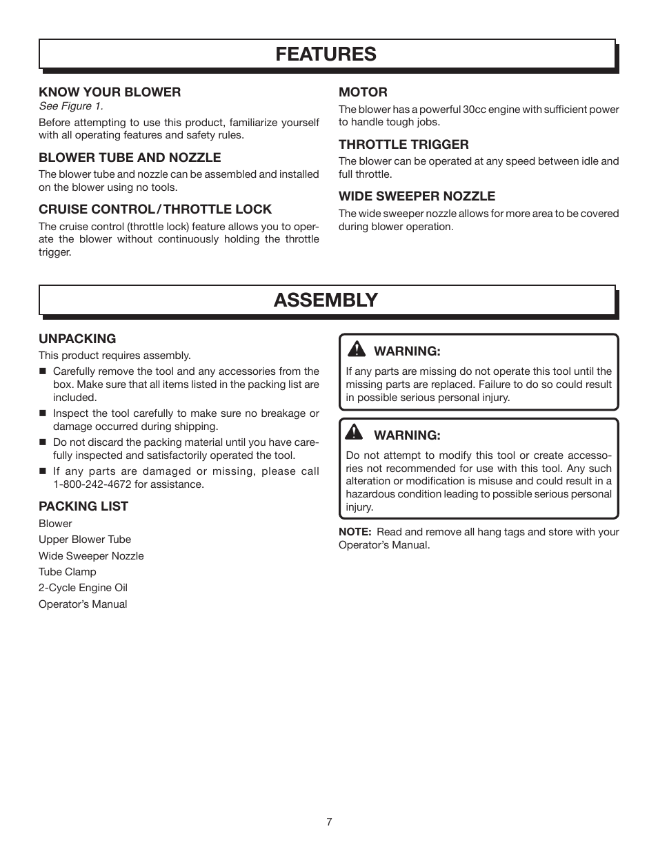 Assembly, Features | Homelite YARD BROOM II UT08012 User Manual | Page 7 / 18