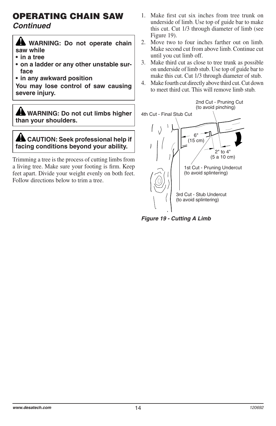 Operating chain saw, Continued | Homelite UT13136 User Manual | Page 14 / 68