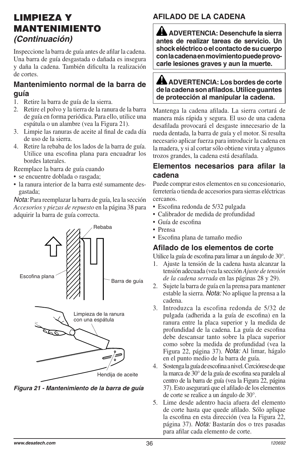 Limpieza y mantenimiento, Continuación) | Homelite UT13136 User Manual | Page 36 / 68