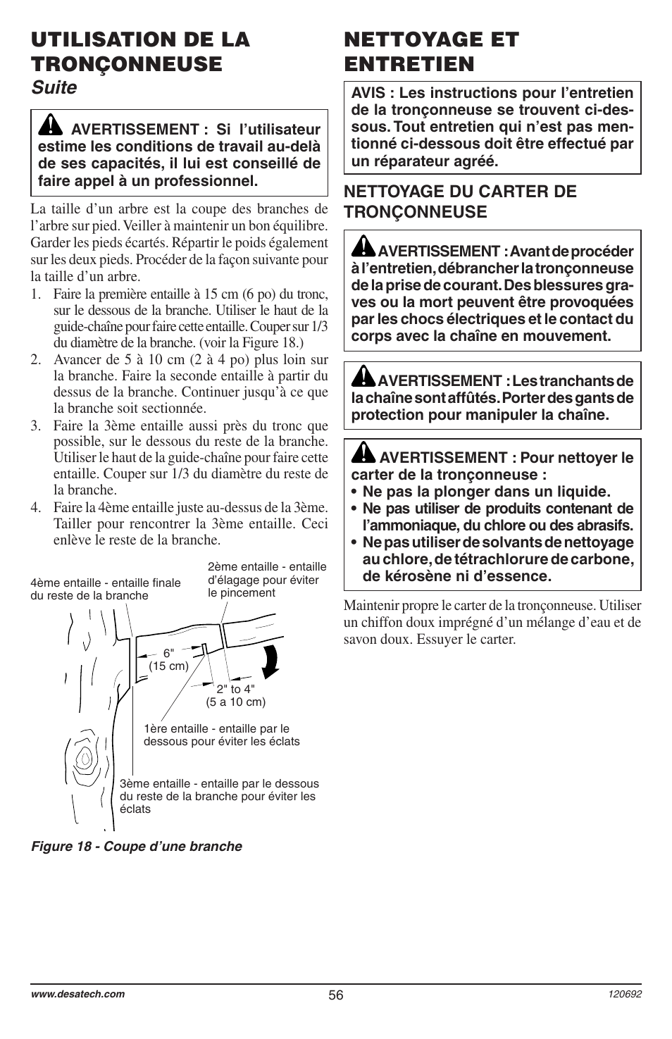 Utilisation de la tronçonneuse, Nettoyage et entretien, Suite | Nettoyage du carter de tronçonneuse | Homelite UT13136 User Manual | Page 56 / 68