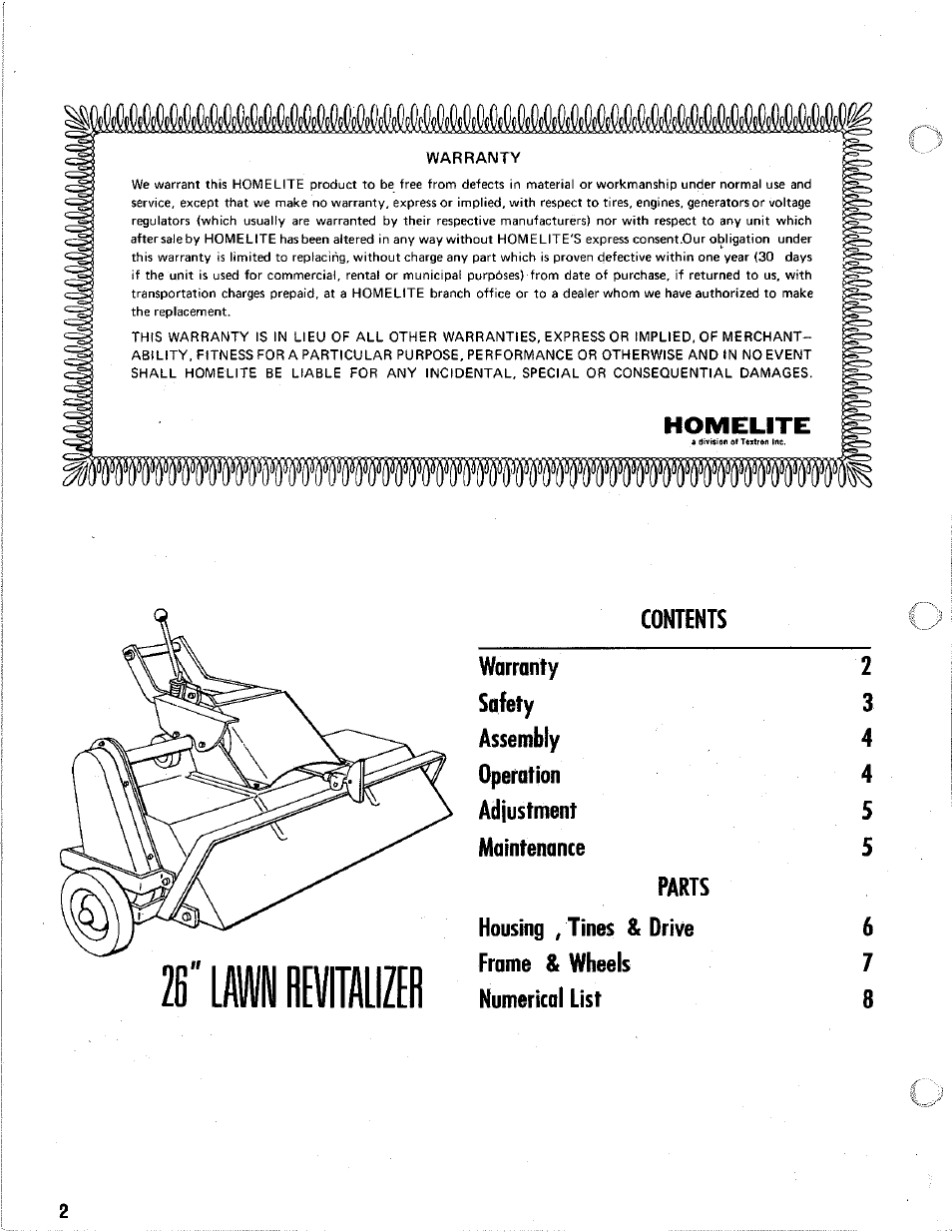 Warranty | Homelite T-8 User Manual | Page 2 / 8