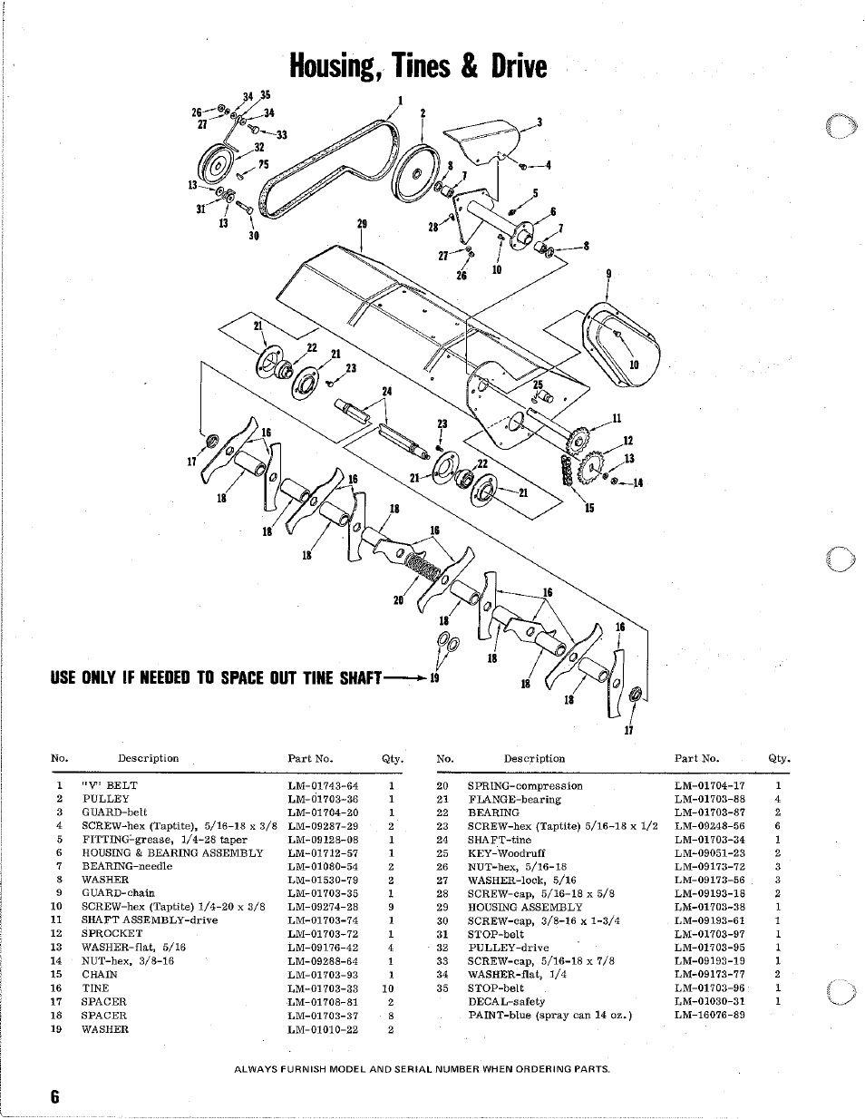 Housing, tines & drive | Homelite T-8 User Manual | Page 6 / 8