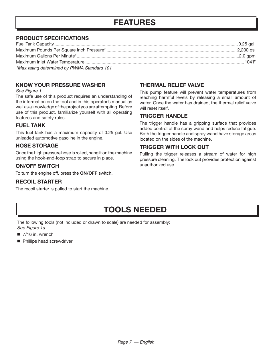 Features tools needed | Homelite UT80516 User Manual | Page 11 / 56