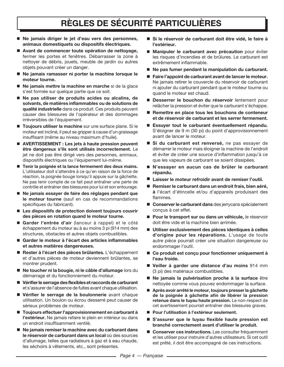 Règles de sécurité particulières | Homelite UT80516 User Manual | Page 24 / 56