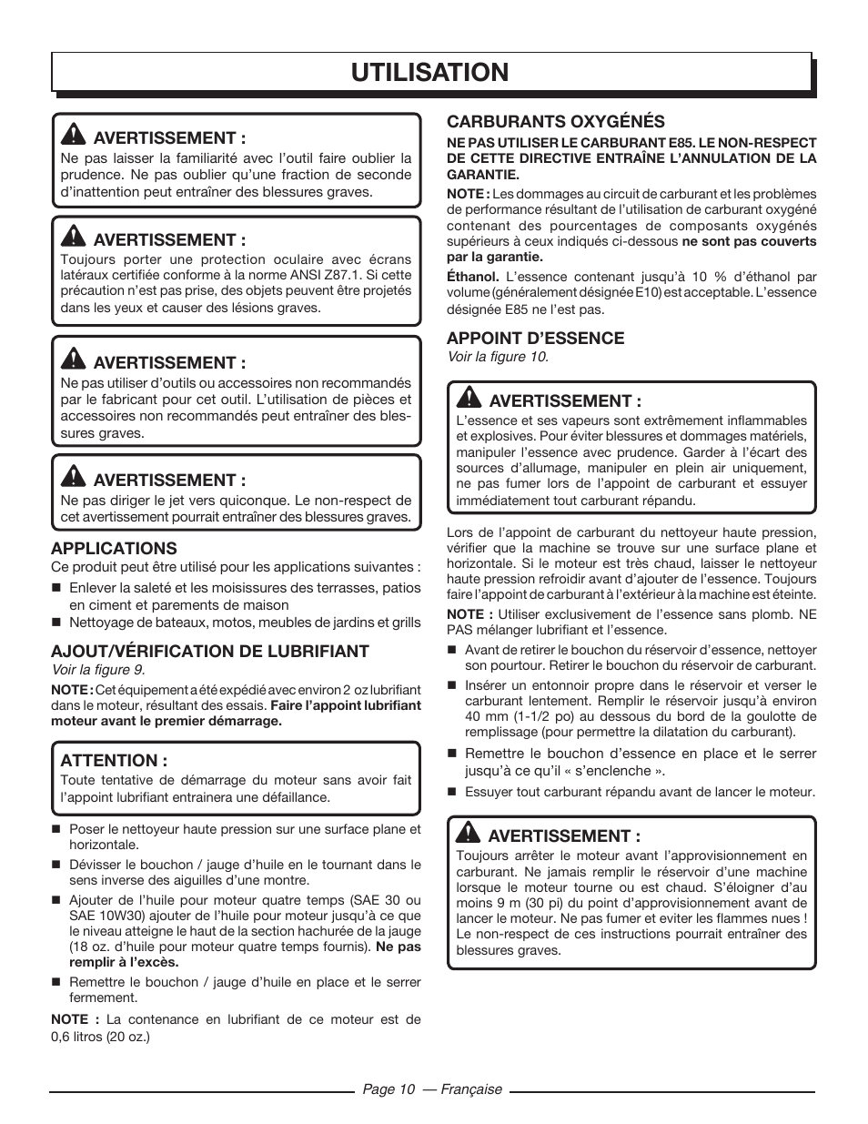 Utilisation | Homelite UT80516 User Manual | Page 30 / 56