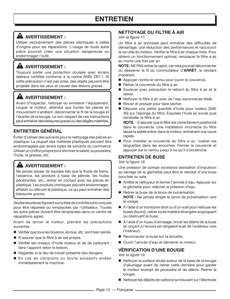 Entretien | Homelite UT80516 User Manual | Page 33 / 56