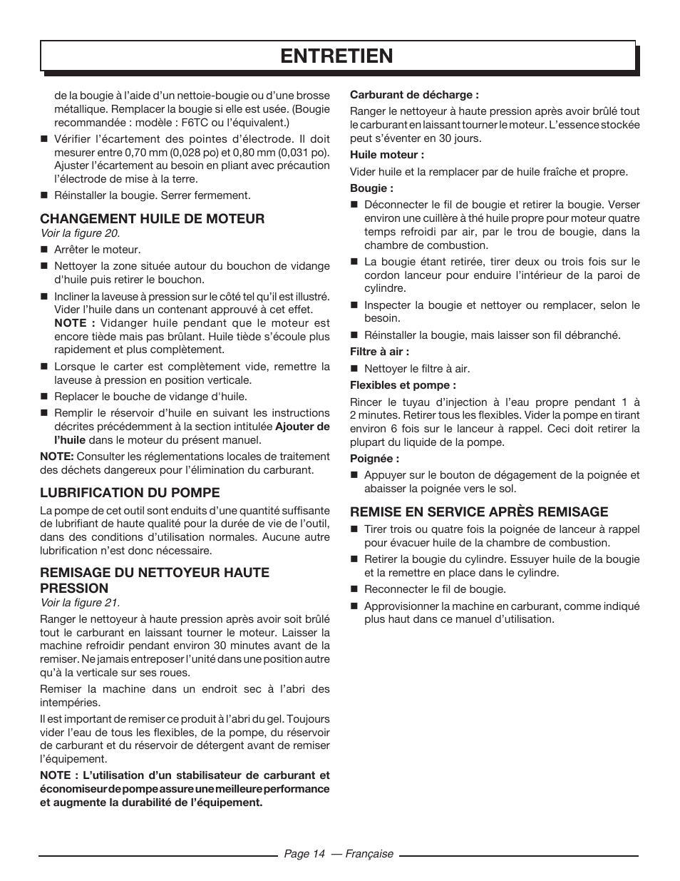 Entretien | Homelite UT80516 User Manual | Page 34 / 56