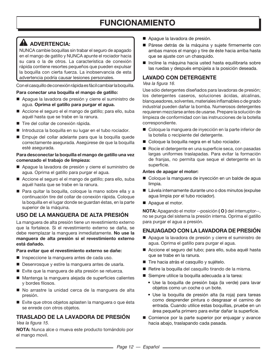 Funcionamiento | Homelite UT80516 User Manual | Page 48 / 56