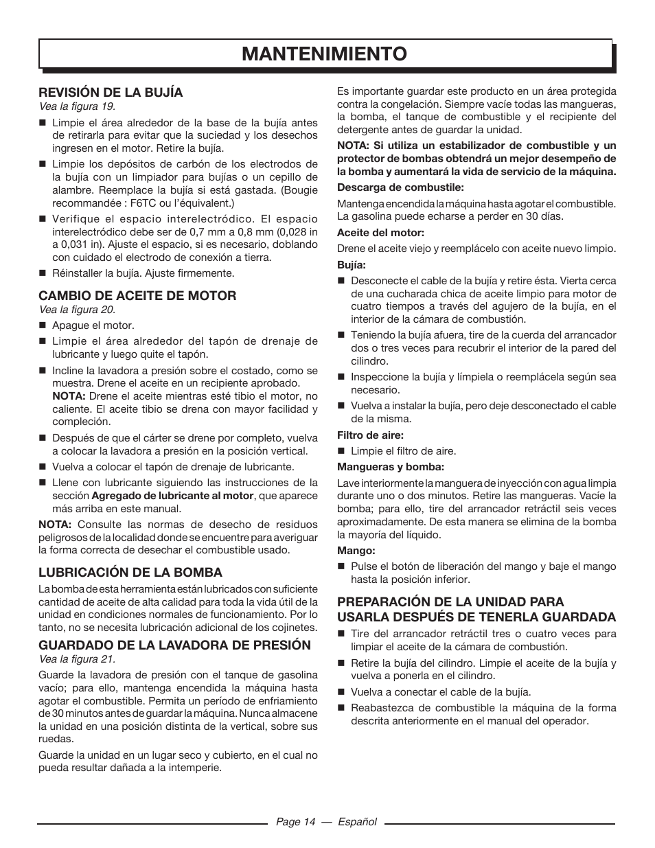 Mantenimiento | Homelite UT80516 User Manual | Page 50 / 56