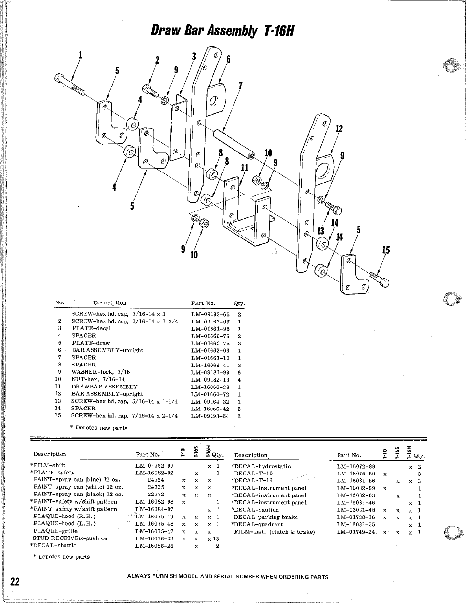 Draw bar assembly t-16h | Homelite T-16H User Manual | Page 22 / 24