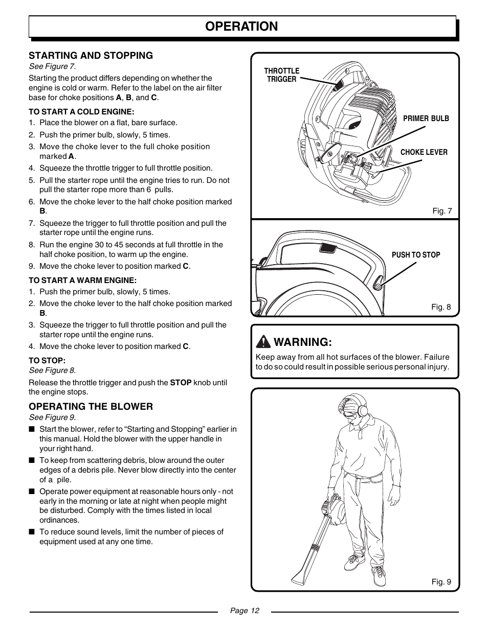 Operation, Warning | Homelite VAC ATTACK II UT08932 User Manual | Page 12 / 20