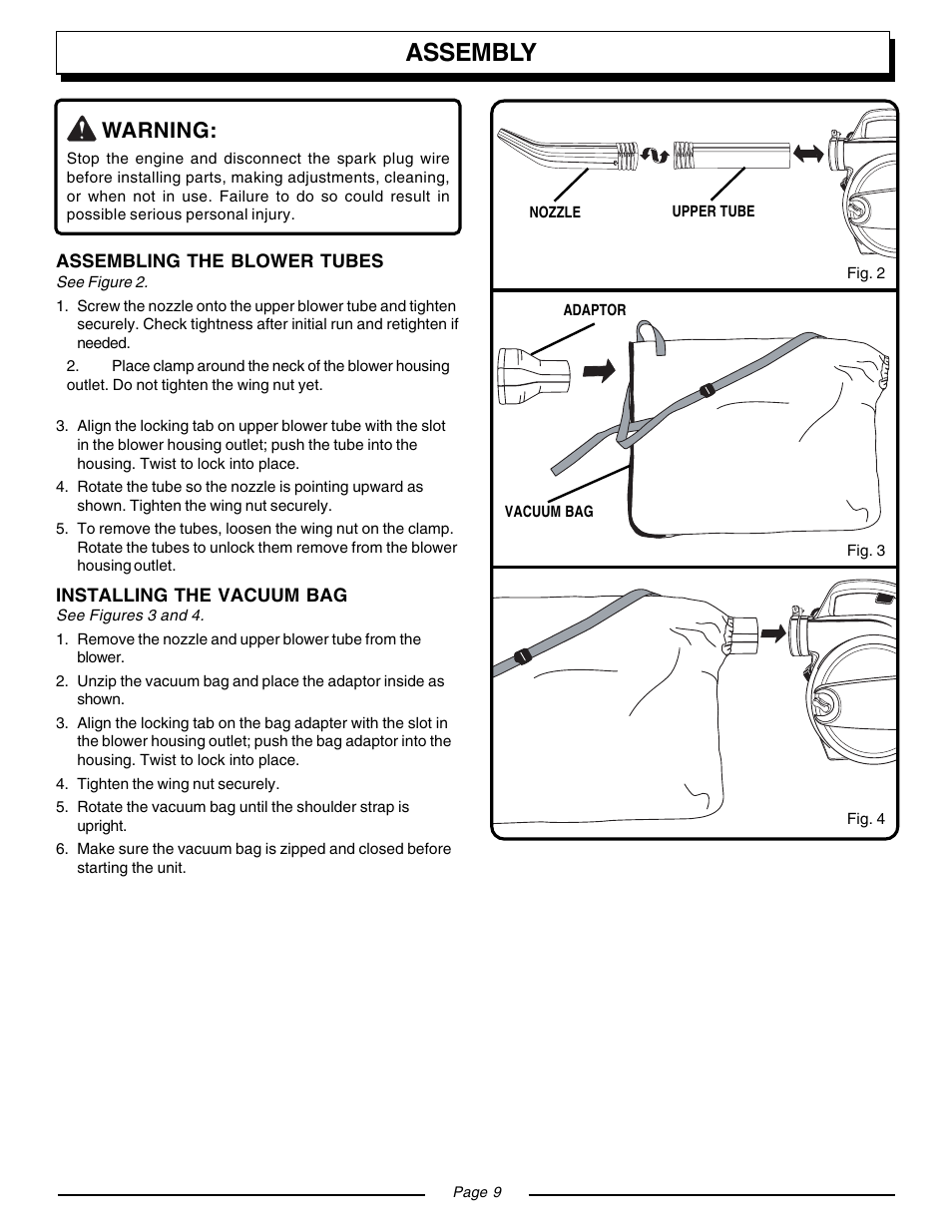 Assembly, Warning | Homelite VAC ATTACK II UT08932 User Manual | Page 9 / 20