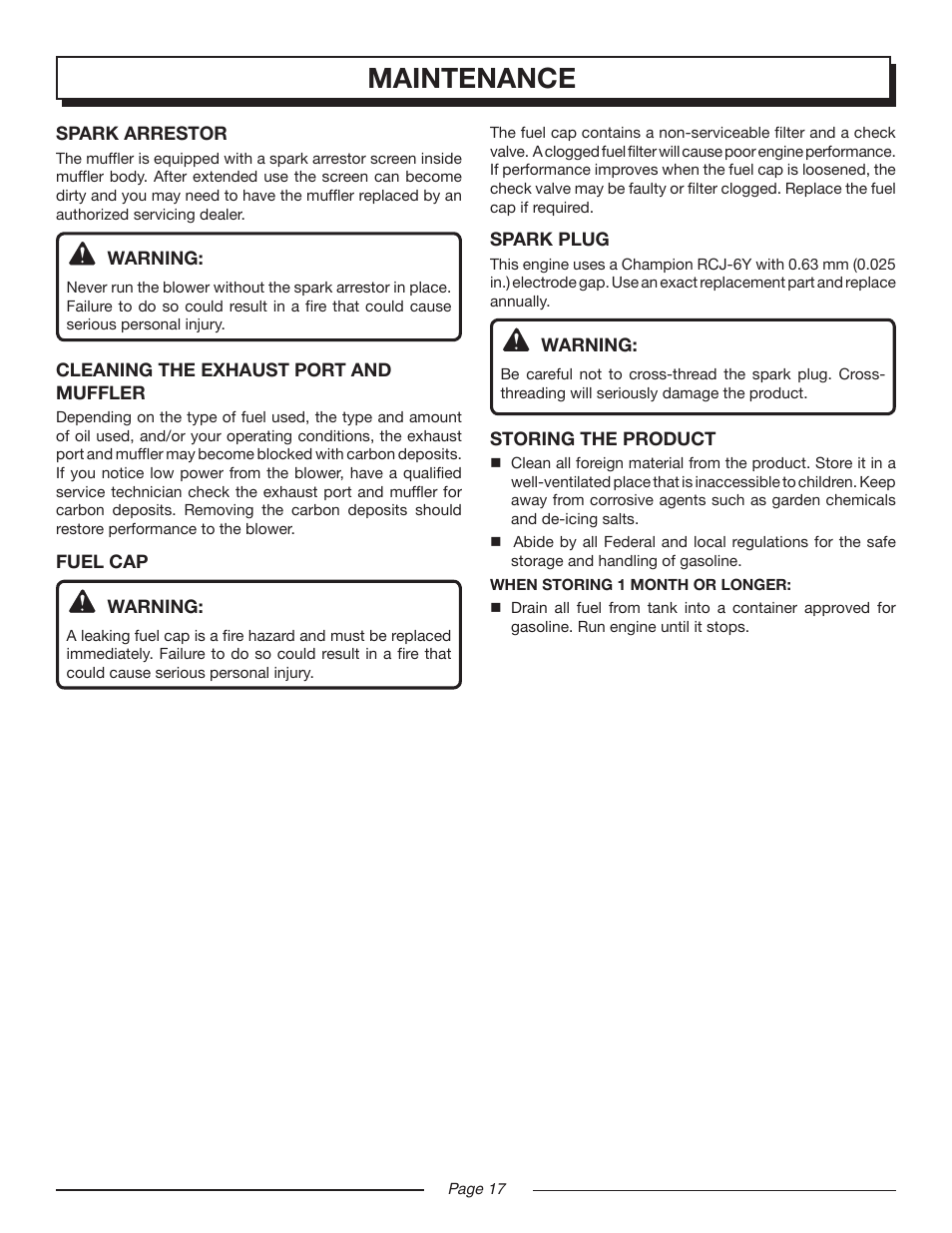 Maintenance | Homelite VAC ATTACK II UT08544 User Manual | Page 17 / 22