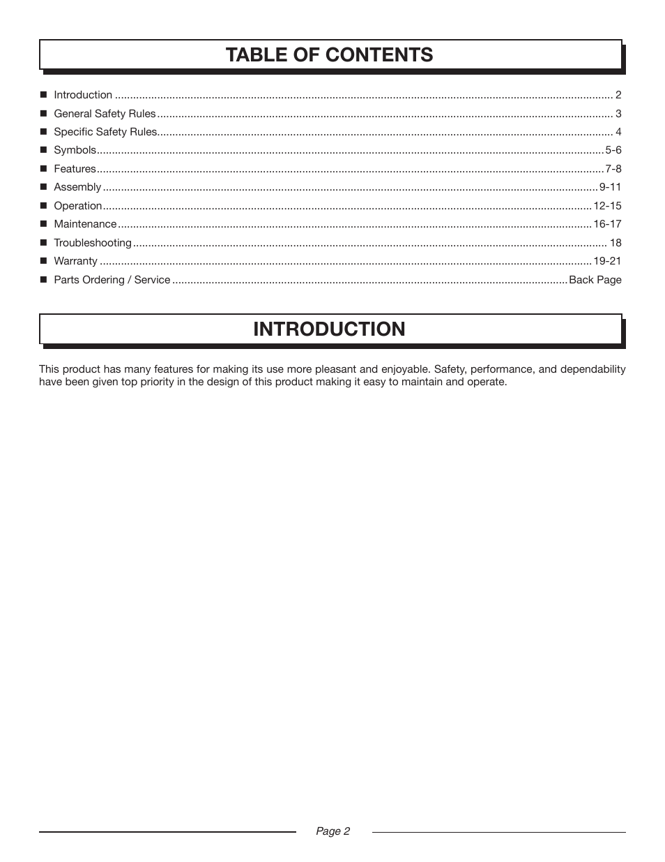 Table of contents introduction | Homelite VAC ATTACK II UT08544 User Manual | Page 2 / 22