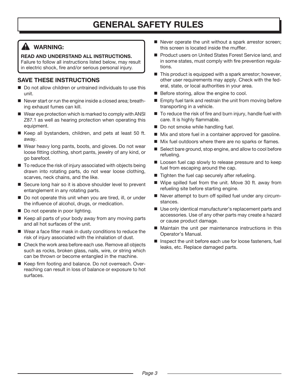 General safety rules | Homelite VAC ATTACK II UT08544 User Manual | Page 3 / 22