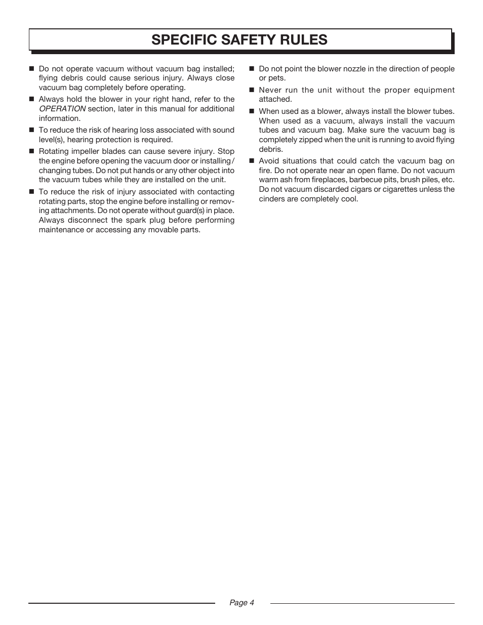 Specific safety rules | Homelite VAC ATTACK II UT08544 User Manual | Page 4 / 22