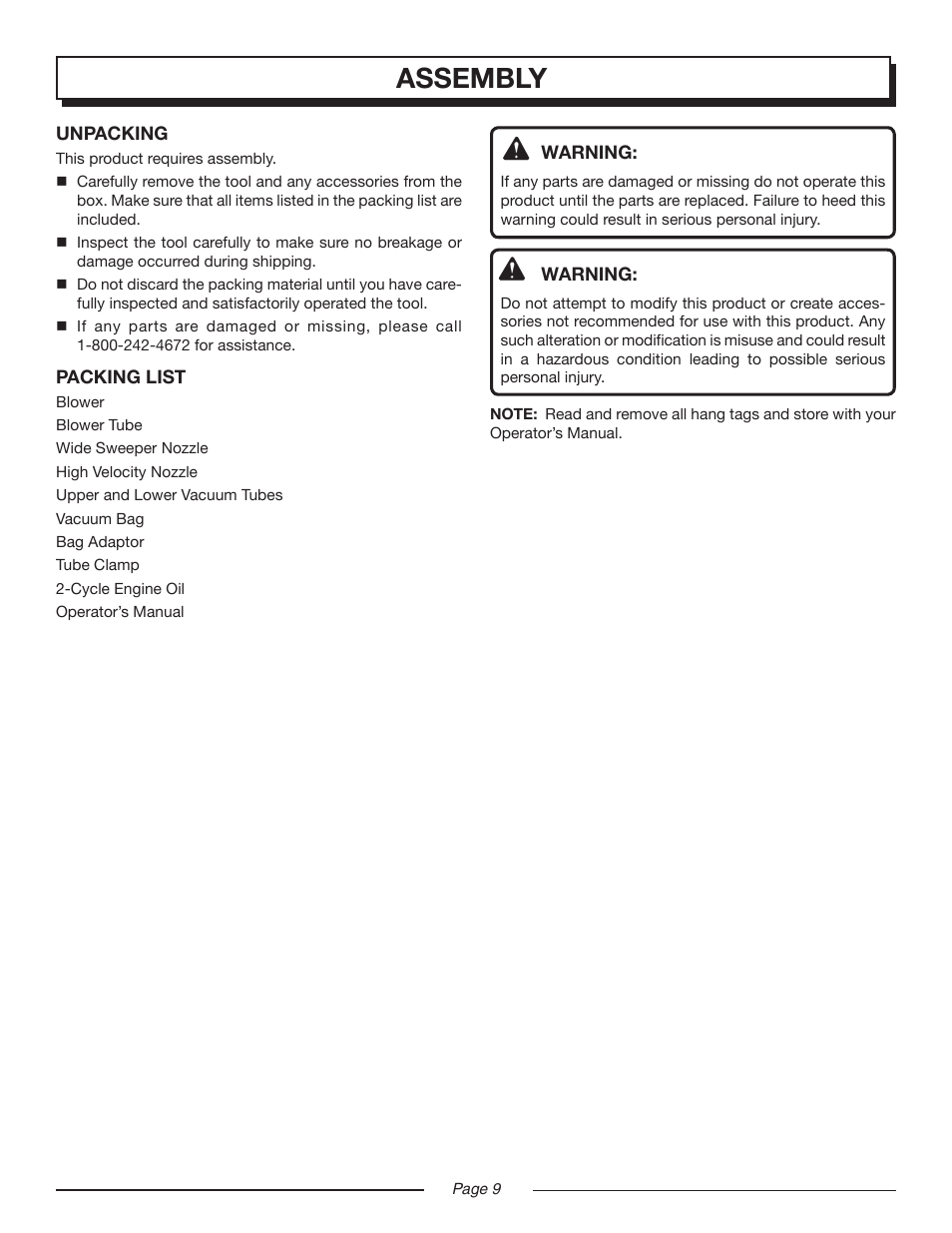 Assembly | Homelite VAC ATTACK II UT08544 User Manual | Page 9 / 22