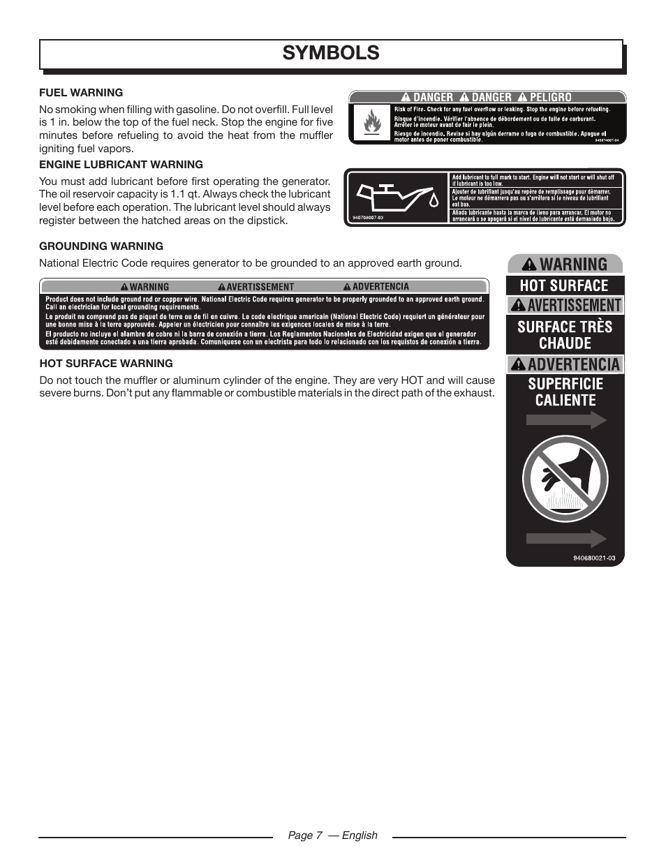 Symbols | Homelite UT905011 User Manual | Page 11 / 64