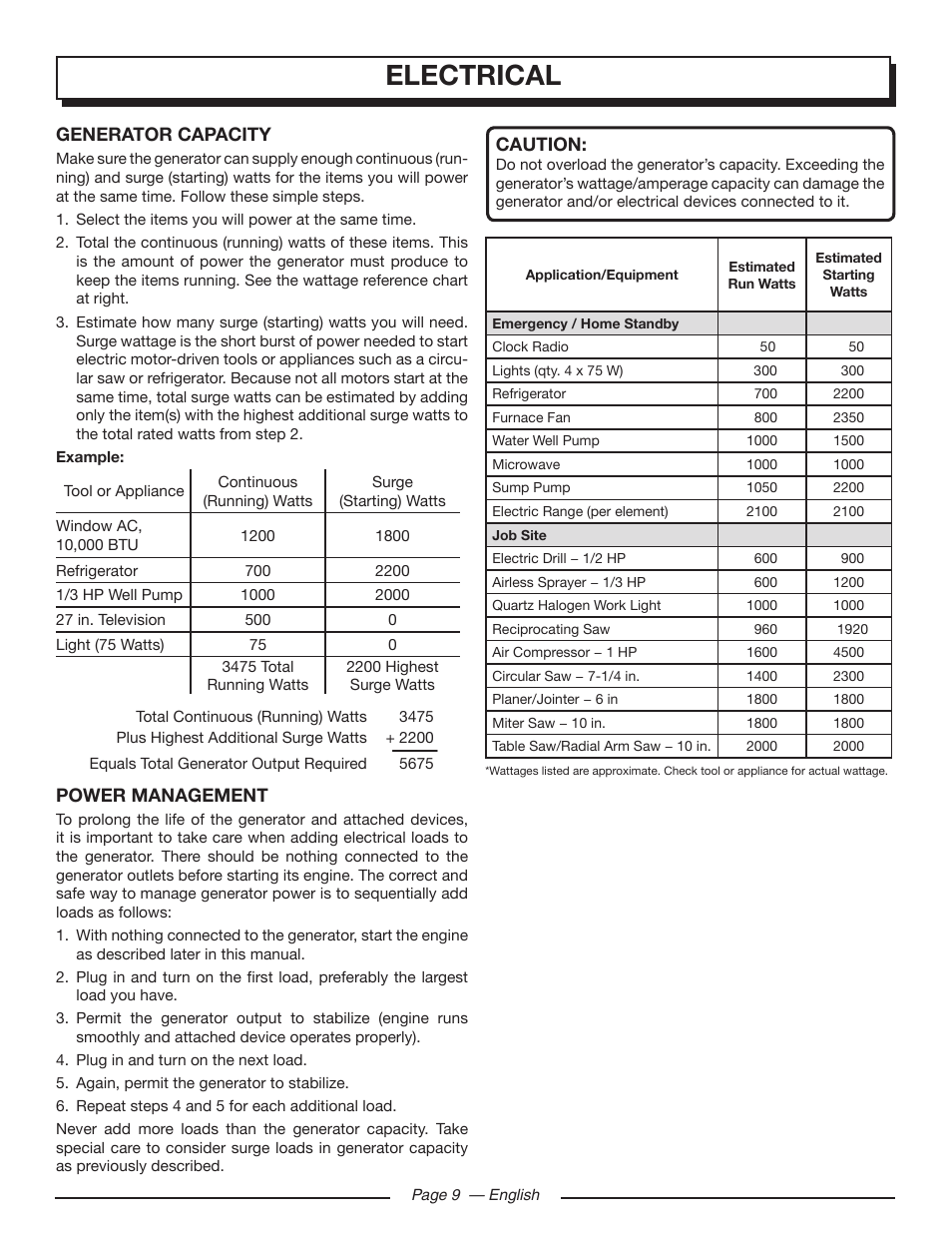 Electrical | Homelite UT905011 User Manual | Page 13 / 64