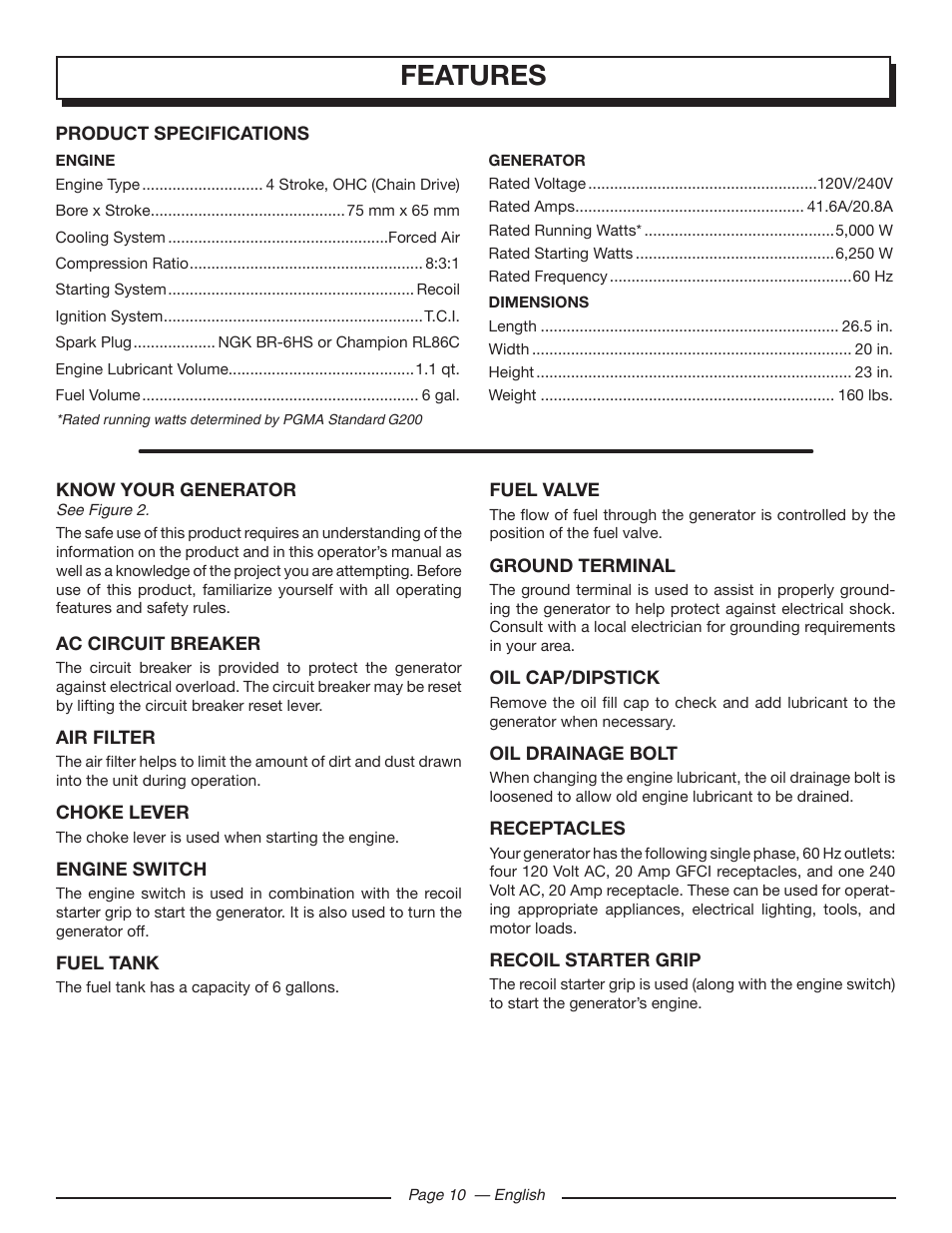Features | Homelite UT905011 User Manual | Page 14 / 64